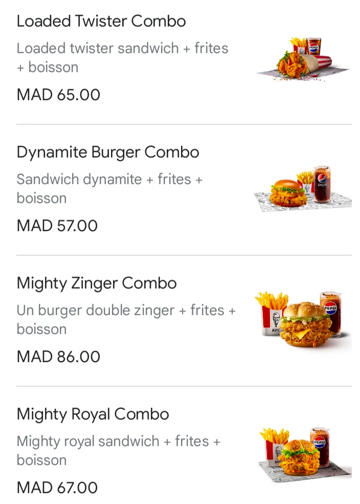 KFC Delivery Marrakech 17 KFC Marrakech Delivery Menu