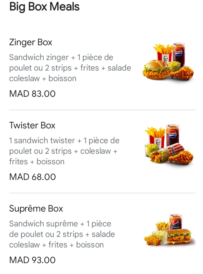 KFC Delivery Marrakech 16 KFC Marrakech Menu