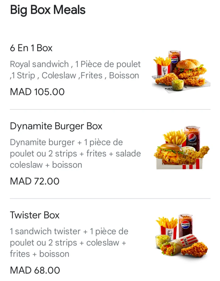 KFC Delivery Marrakech 8 KFC Menu