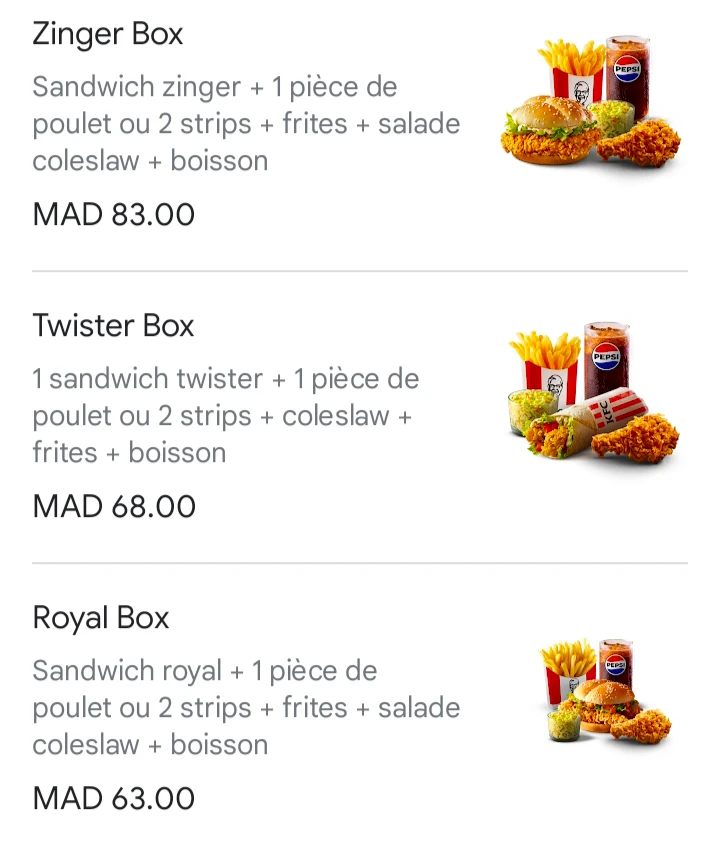 KFC Delivery Marrakech 7 KFC Marrakech menu