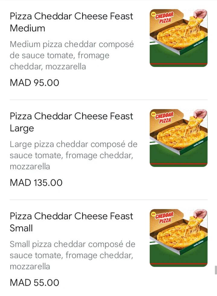 Papa johns pizza menu