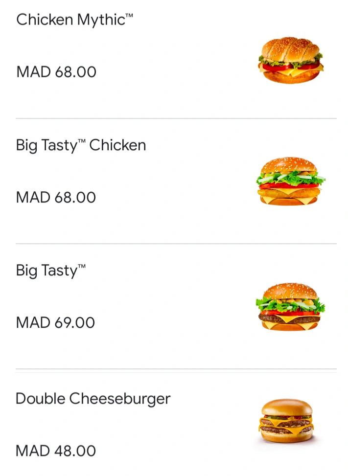 Delivery McDonald's Delivery menu