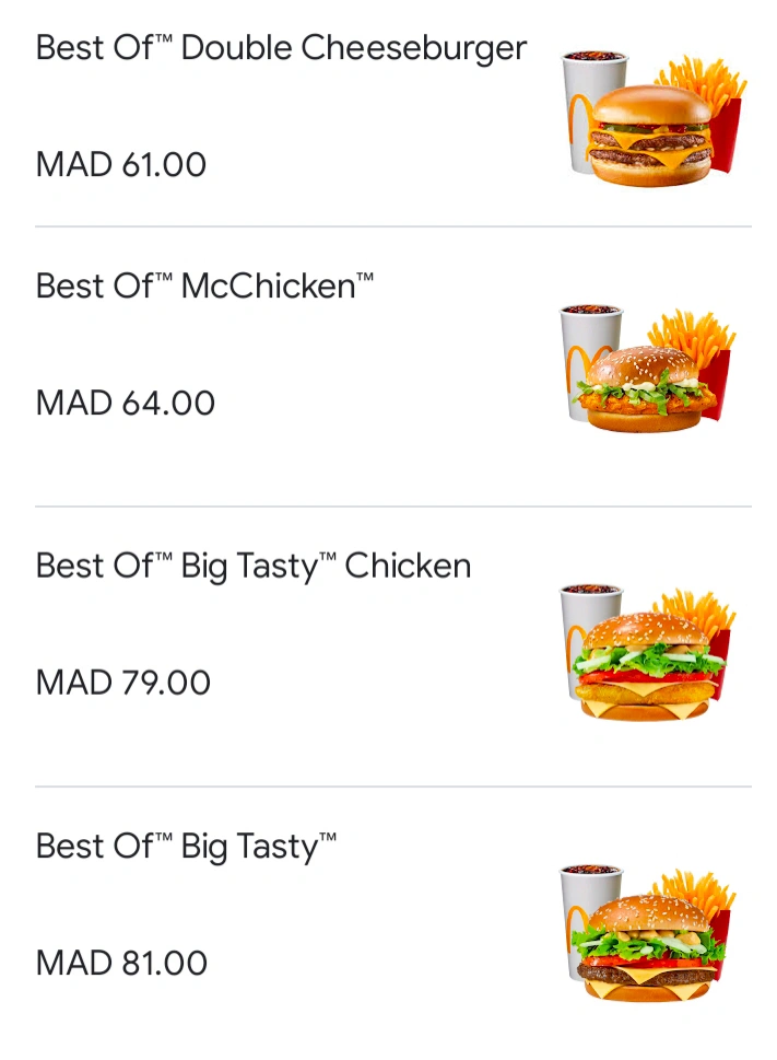 McDonald's Delivery menu English Price
